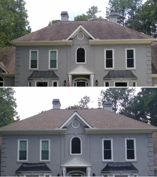 Before And After Image Of A House Exterior Cleaning