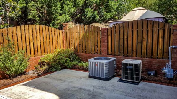 Wooden Privacy Fence With HVAC Units
