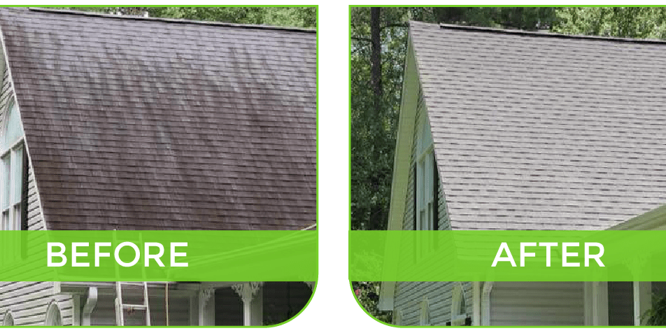 Before And After Comparison Of A Roof Washing